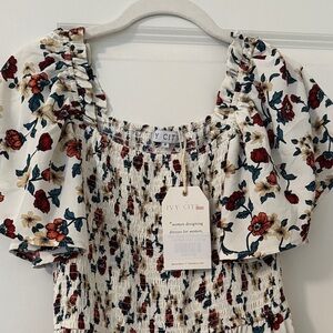 Ivy City Co Floral Smocked dress- White, Red, Green